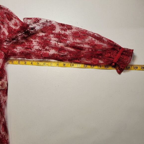 French Cherry Red See Through Lace Coquette Girl Long Sleeves Top Jacket - Picture 15 of 15